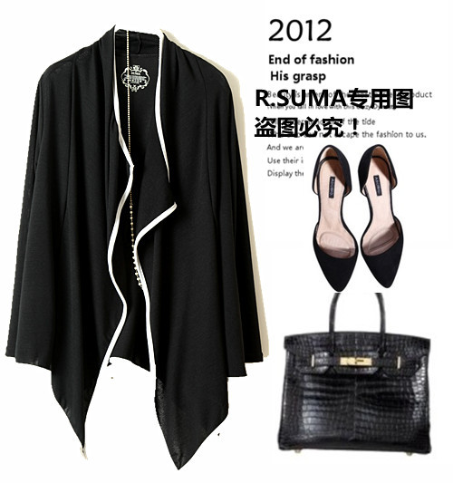 2012新款欧美复古<em>宽松撞色包边</em>长袖<em>宽松</em>针织