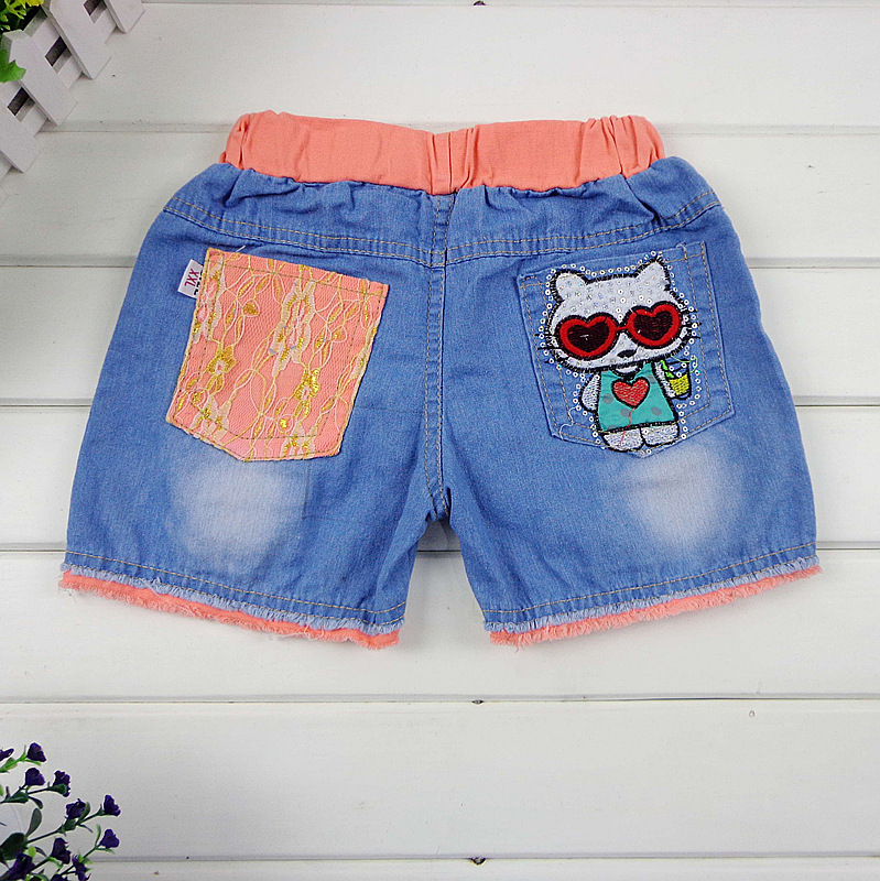 夏季新款中小女童时尚水洗三分<em>短裤</em>儿童休闲牛